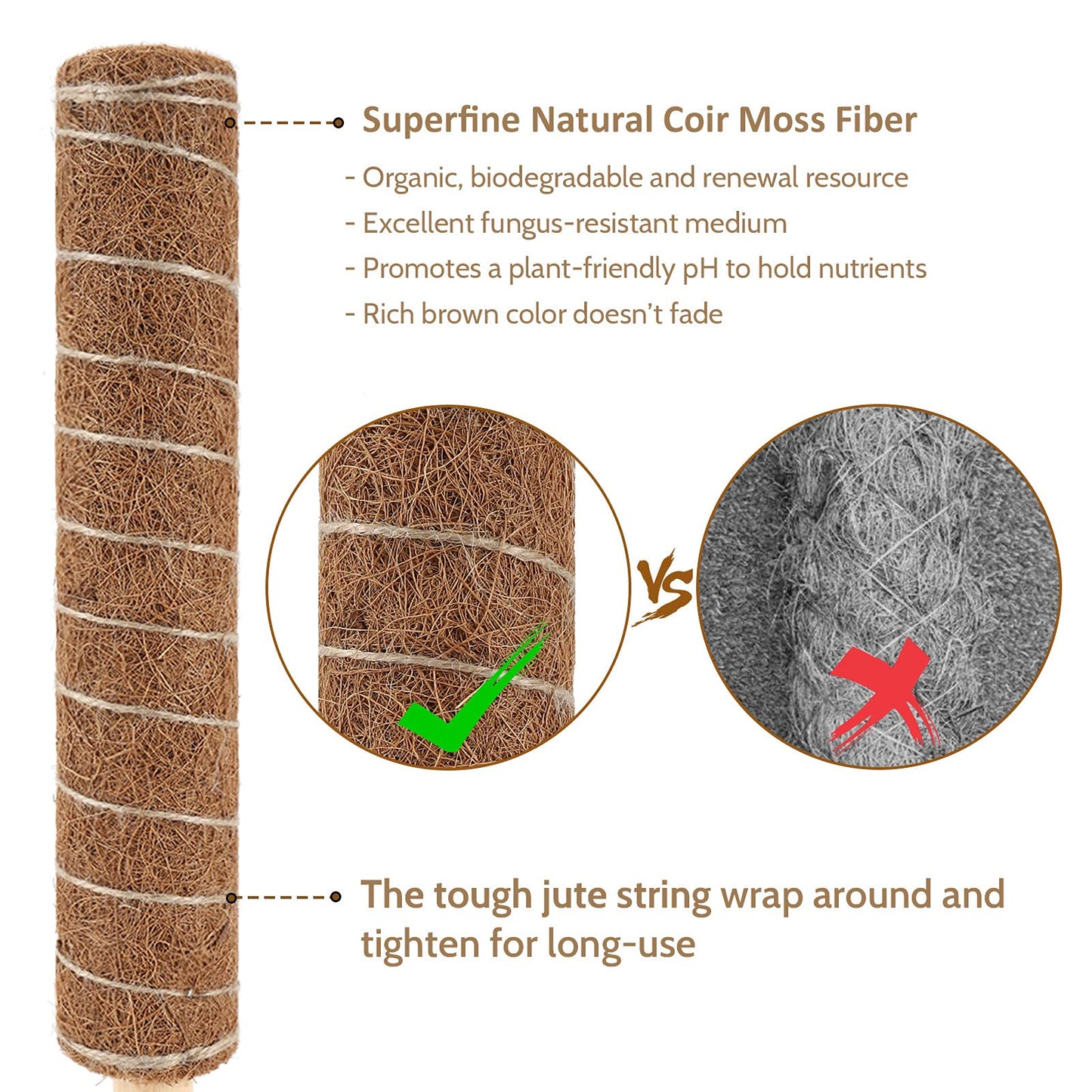 DACHUI 24 Inches Moss Poles for Climbing Plants, 2 Pcs Coco Coir Totem Pole-Support Indoor Plants to Grow Upwards