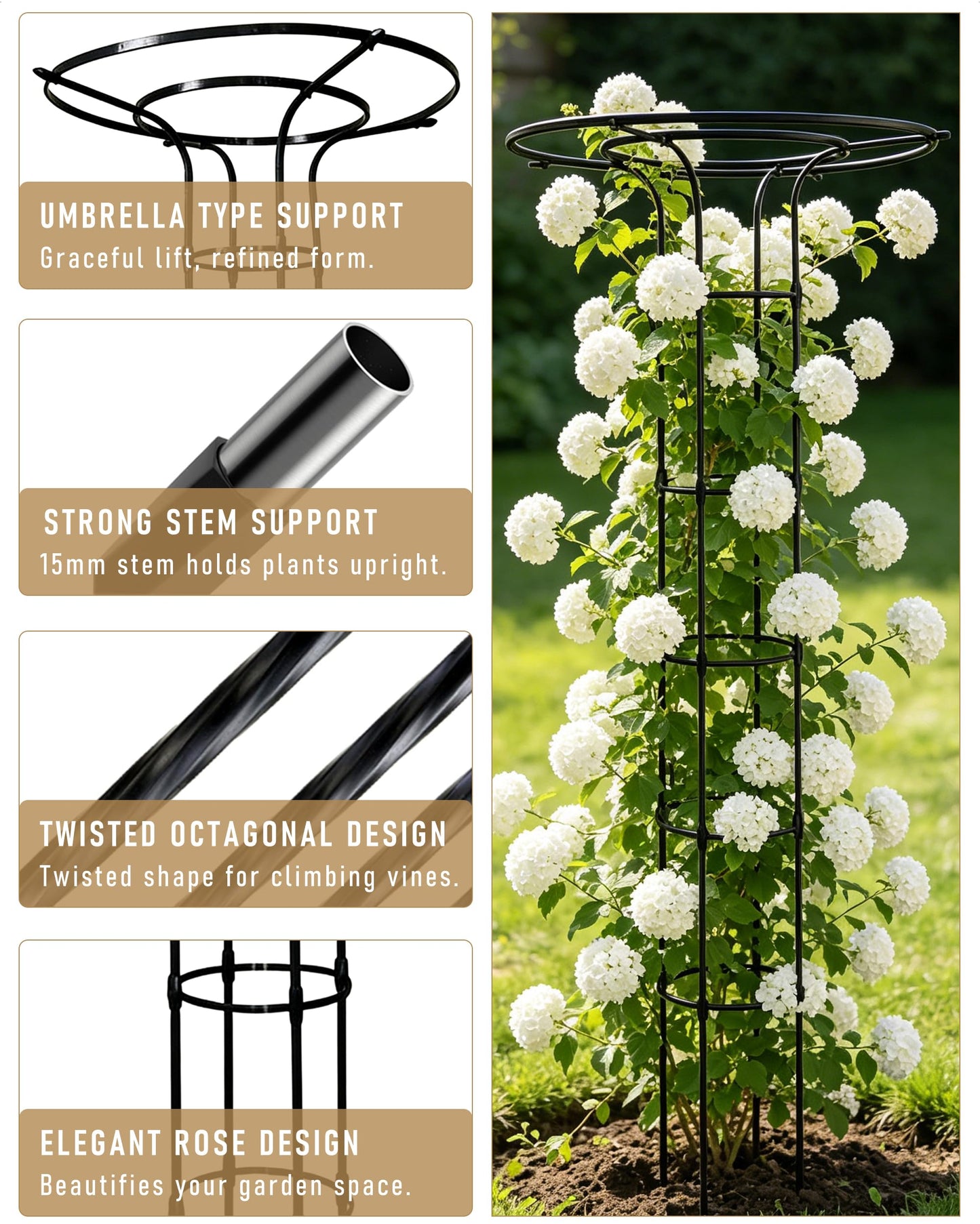 Garden Trellis for Climbing Plants - 71-Inch Adjustable Metal Plant Trellis for Indoor & Outdoor Potted Plants, Heavy Duty Trellis for Hoya, Roses, Vines
