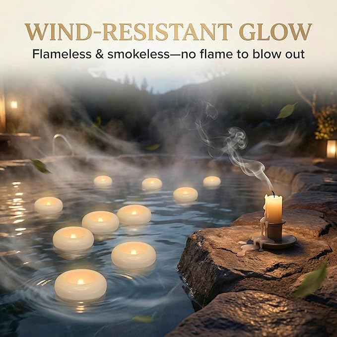 Aignis 24pcs Flameless Floating Candles Waterproof, 200Hr 3”LED Floating Tea Lights with Battery, Water-Activated Candles for Pool, Wedding Centerpieces, Bath & Spa, Easter Decoration (Elegant White)