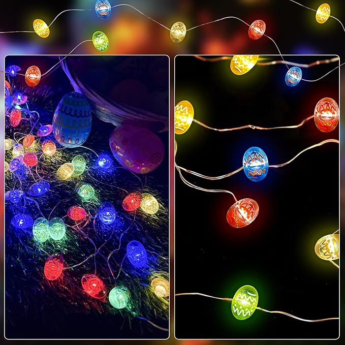 pozzolanas Led Fairy Lights Battery Operated Mini String Lights 1P Easter Egg Lights 16FT 50LEDs Waterproof for Easter Indoor Outdoor Home Party Tree Windows