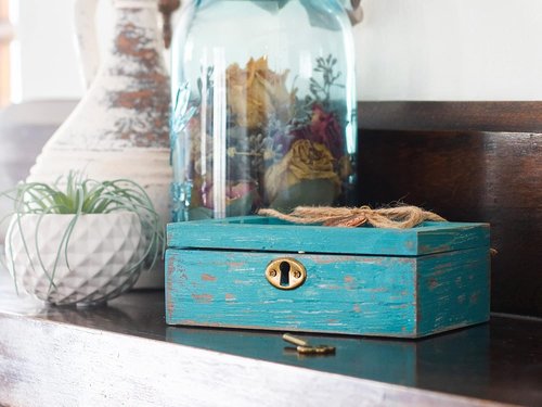 Cottage Garden Petite Locket Music Box - Distressed Teal, Plays Amazing Grace, Inspirational Gift