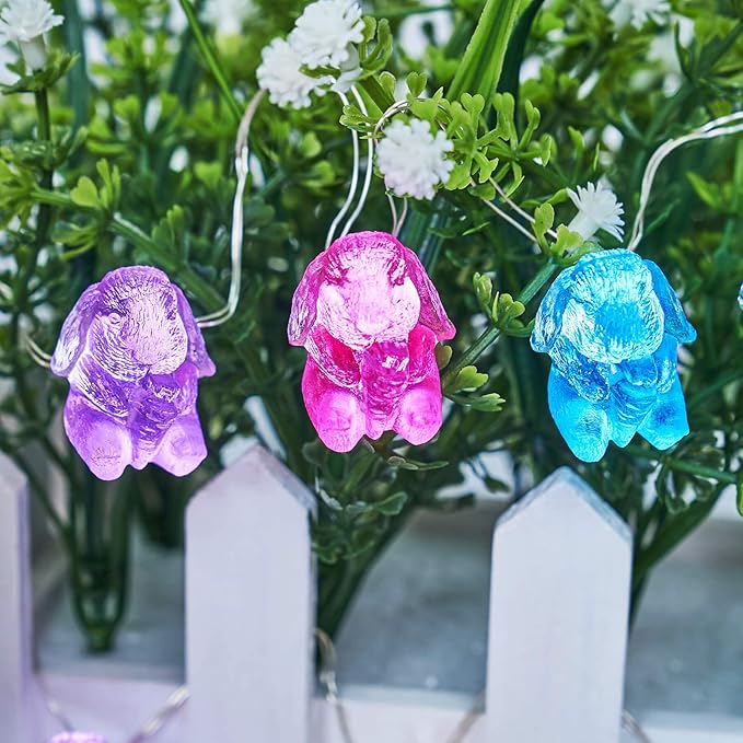 Easter Bunny Ornaments String Lights, Mini Rabbit Fairy Decorative Lights 10 ft 30 LED USB Plug in Battery Operated with Remote for Resurrection Sunday Tabletop House Front Door Patio Decor