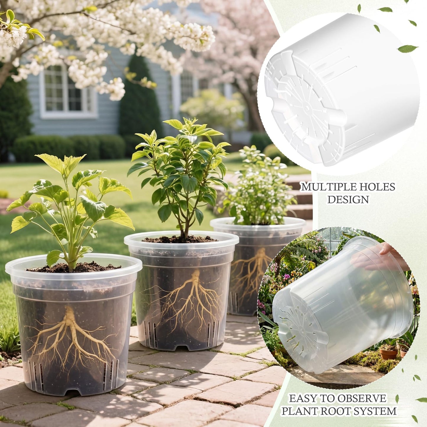 Ziliny 4 Pack 9.4 Inch Large Clear Nursery Pots for Plants Flexible Clear Plastic Nursery Pots with Drainage Hole Transparent Plastic Seedling Planter for Indoor Outdoor Rooting Visibility