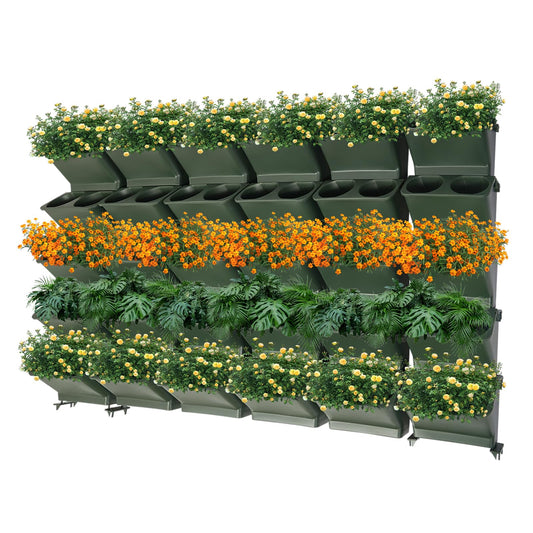 DYNAMI Wall Mounted Plant Holder with 30 Pots(60 Planting Holes), Green Vertical Wall Planters Self Watering Flower Pot Holders with Drainage Holes,for Indoor Outdoor Plants