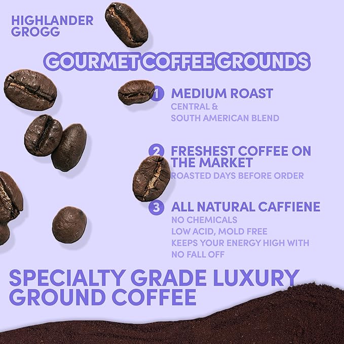Highlander Grogg Ground Coffee 12oz – Butterscotch Caramel Vanilla Flavored Coffee, Medium Roast Gourmet Arabica, Specialty Grade, Smooth & Sweet