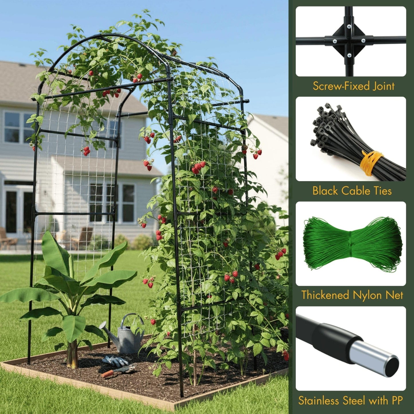 BAXAM 79" Garden Trellis Arch for Climbing Plants – Tall Outdoor Metal Trellis for Vegetables, Peas, Tomatoes,﻿ Cucumber Trellis Arch & Vertical Garden Climber Plant Support for Vine Plants