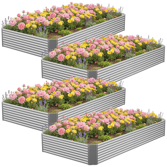 Annzoe 4 Pcs 8 x 4 FT Galvanized Steel Raised Garden Bed for Outdoor Gardening, Durable Metal Planter Box for Vegetables, Herbs, and Flowers, Easy Assembly & Rust Resistant