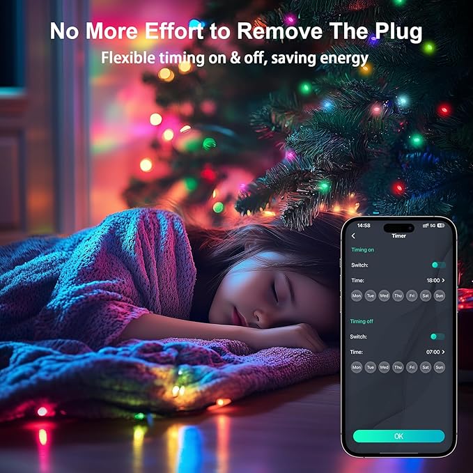 Smart Fairy String Lights 66Ft 200LEDs, Color Changing String Lights w/Remote & App Control, Multicolor Dynamic DIY RGB-IC Twinkle Light for Bedroom, Christmas, Party, Wedding Indoor Decor