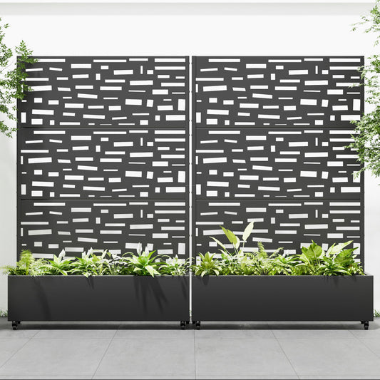 Casaphoria 72"x47" Metal Raised Garden Bed with Trellis(2 Pack), Outdoor Planter Box with Wheels & Drainage Holes for Climbing Plants, Flowers, Elevated Garden Kit with Privacy Screen, Black-Gerald