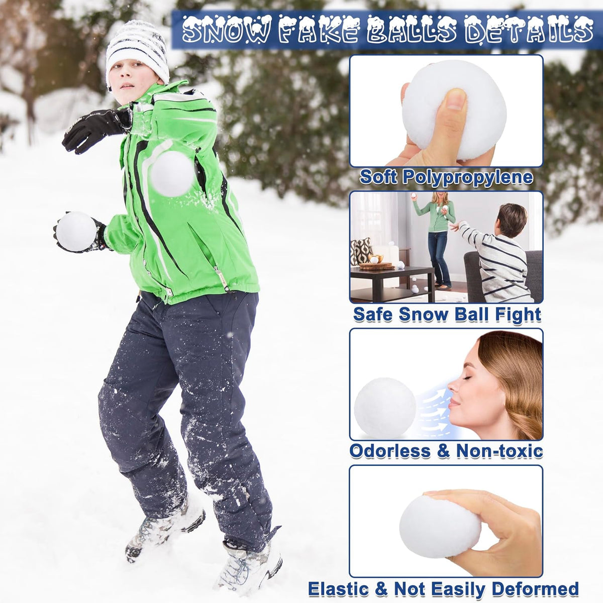 Skiennix 150 PCS Indoor Snow Ball Fight Set - Soft Plush White Snow Balls for Kids & Family Fun