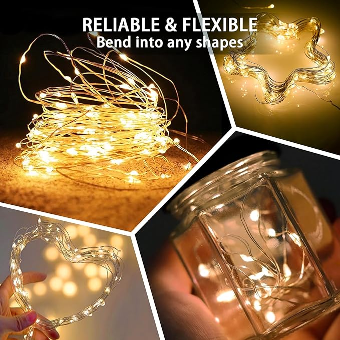 12 Pack Fairy Lights 7Ft 20 LED Twinkle String Lights 3 Modes Battery Operated Waterproof Firefly Starry for Mason Jar Party Easter Christmas Thanksgiving Day Table Centerpieces,Yellow