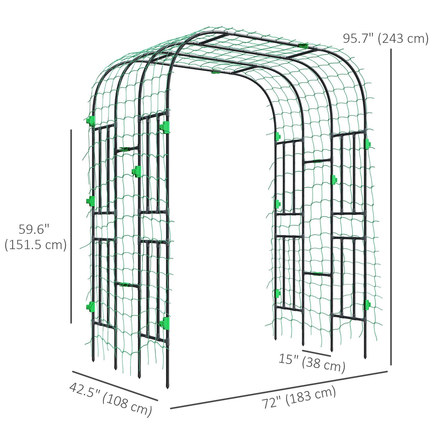 Outsunny Garden Arch Trellis, 8 FT Tall Metal Plant Trellis Support with Climbing Net, Outdoor Cucumber Trellis for Climbing Plants, Flowers, Vegetables