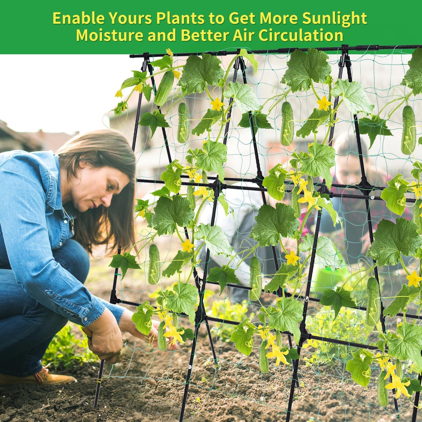 OTOSUNNY Garden Trellis for Climbing Plants Outdoor, Cucumber Trellis for Raised Bed Garden, A Frame Vine Plants Support for Vegetable Tomatoes Peas Pole Beans Trellis, 50x48 inch, with Netting, Black