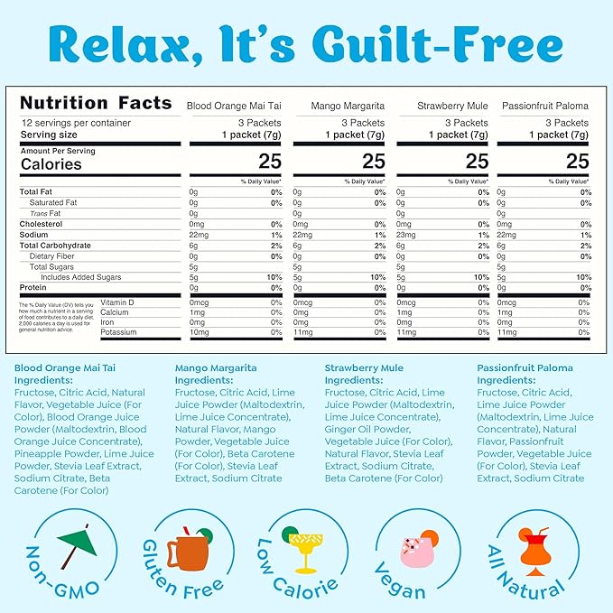 Craftmix Variety Pack Cocktail & Mocktail Drink Mixer, Skinny Mixes - Water Flavoring Packets - Made With Real Fruit - Vegan Low-Carb, Low-Sugar, Non-GMO, Dairy Free, Gluten Free, 12 Pack