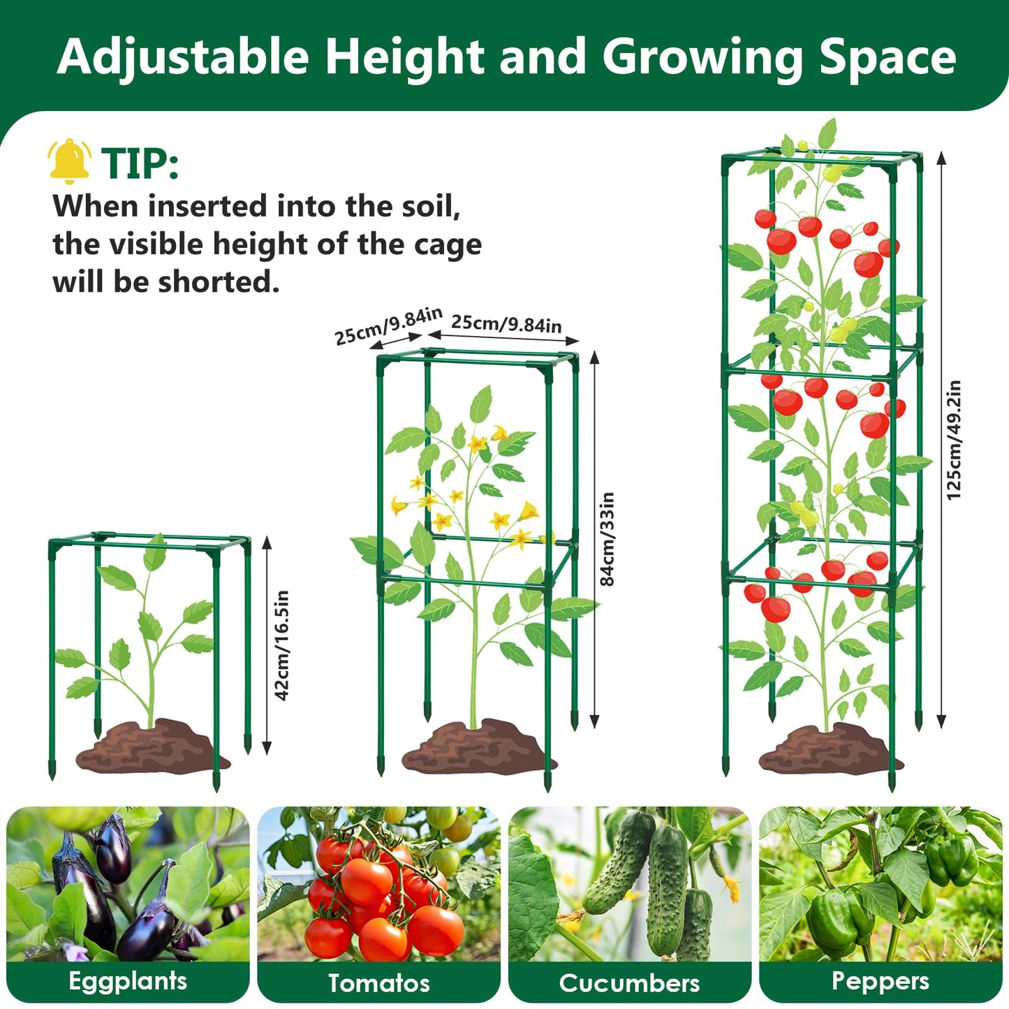 LifeisLuck 2 Pack Tomato Cages for Garden, 49 Inch Tall Tomato Cage with 7 Gallon Planter Bags, Plant Support Trellis Frames for Garden Cucumber Vegetables Plants Climbing Outdoor Indoor