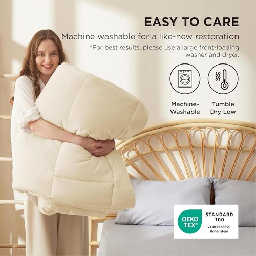 Bedsure Comforter Duvet Insert - All-Season Quilted Cal King Bedding | GentleSoft Down Alternative, Cream 102 x 96 Inches