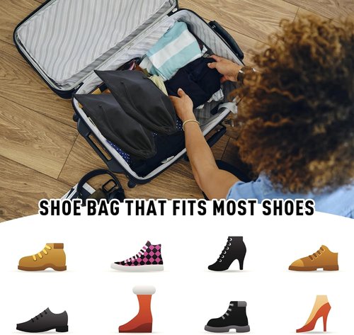 GONGKANGYUAN Shoe Bags - 2 Pack Flannel Travel Pouches with Drawstring for Men & Women