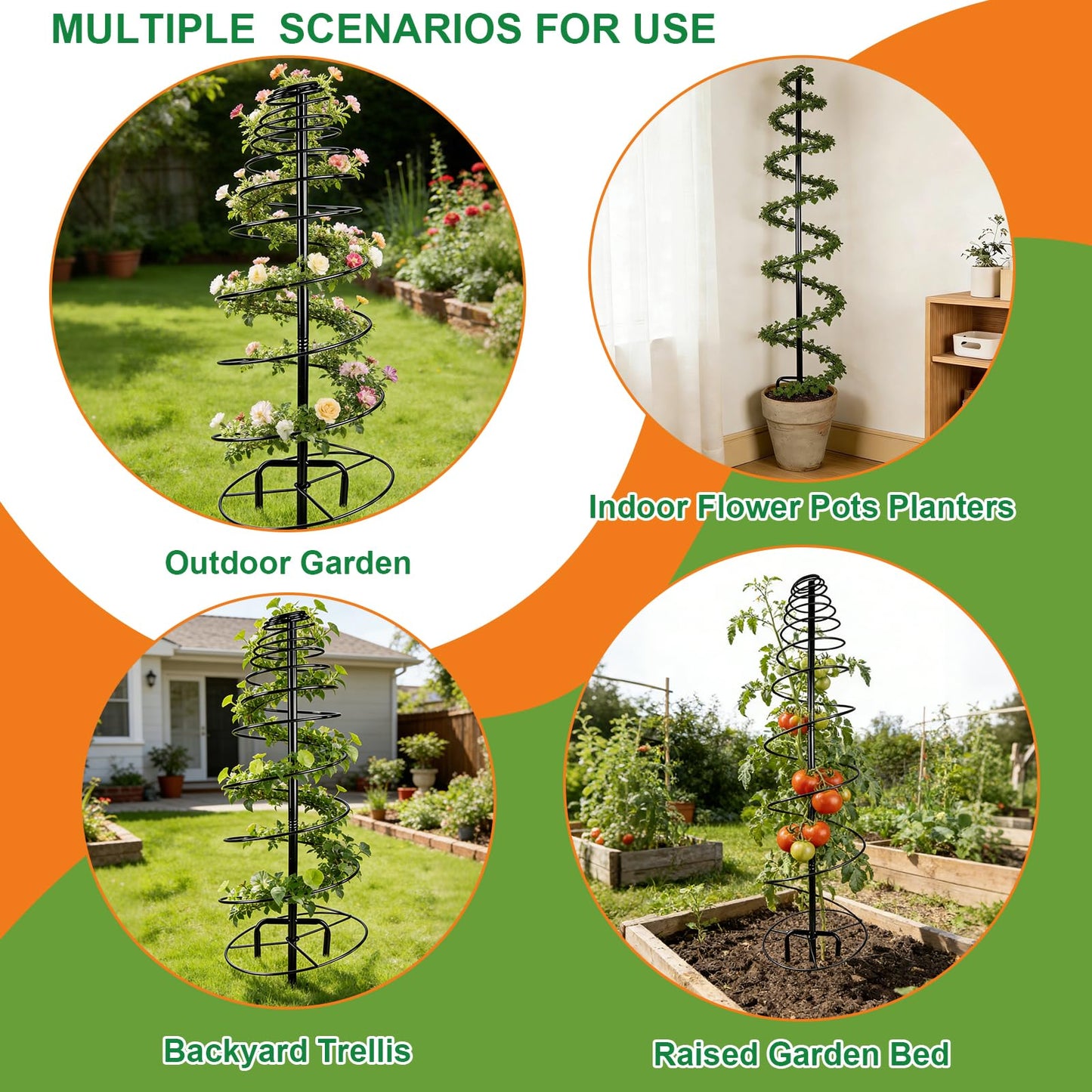 2 Pack Spiral Metal Trellis for Climbing Plants Outdoor, 75" Adjustable Plants Trellis Support Metal Garden Trellis with Center Pole and 3 Pronged, Climbing Plant Grow Cage Stand for Plants Flowers