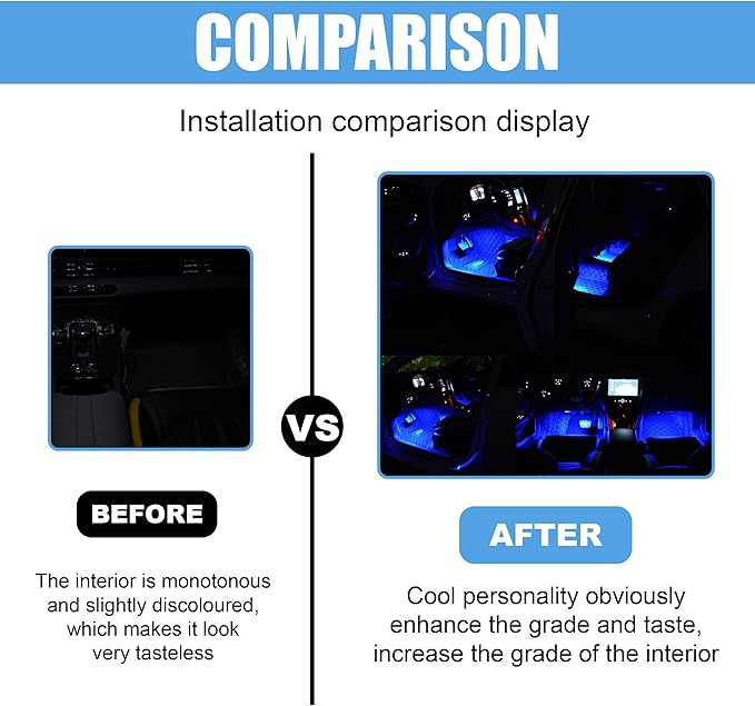Car LED Strip Light, 24 LED RGB Neon Auto Interior Atmosphere Lights, 12V Cigarette Lighter Under Dash Ambient Night Light, Auto Decorative Lamp Accessory for Car Truck (Blue, Cigar Lighter)