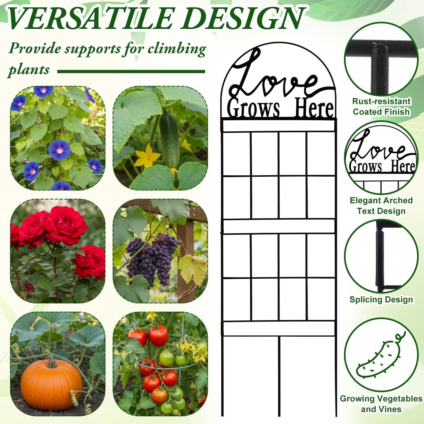 CraftyDream 2 Pcs 43" Metal Garden Trellis for Climbing Plants Outdoor Heavy Duty Black Rustproof Coated Garden Trellis Climbing Plant Support Decorative for Plant Outdoor House Patio Flower Vegetable
