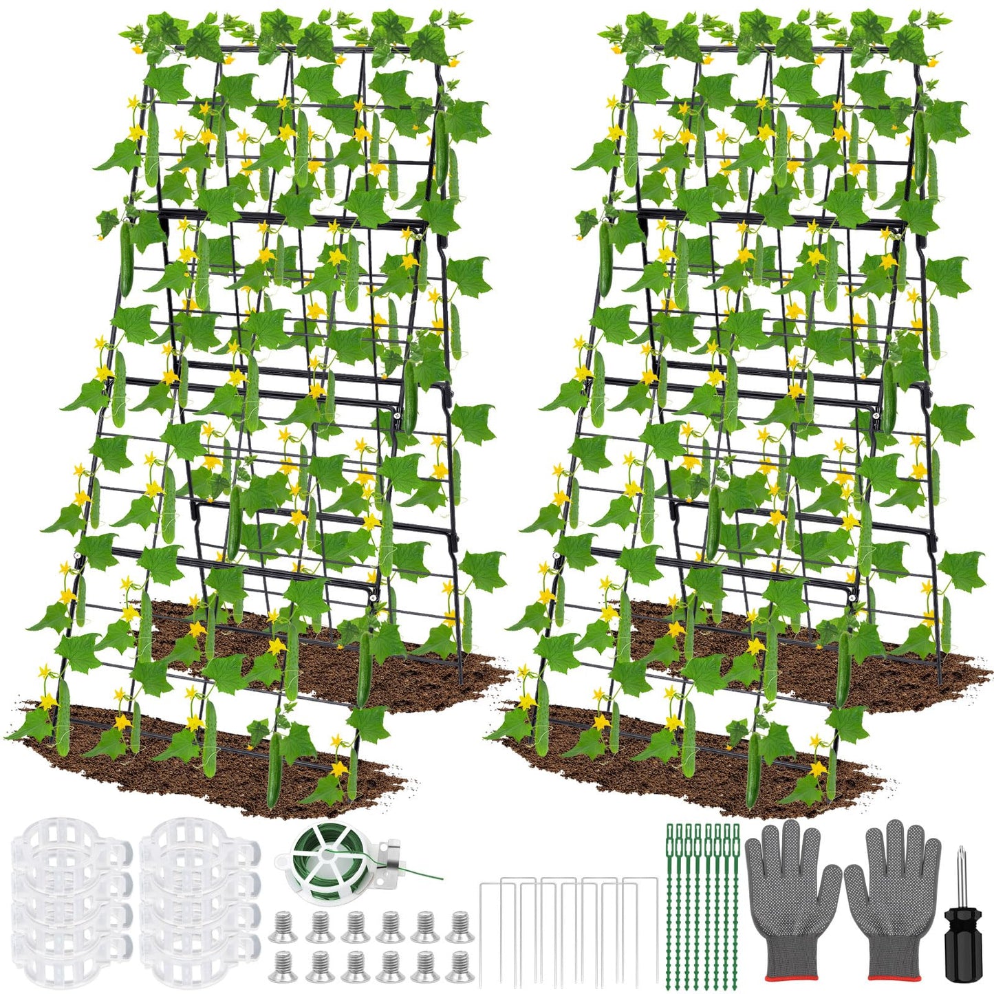 2Packs 17 x 42 Inch Garden Trellis for Raised Beds Foldable Climbing Plant Support Cucumber Trellis Outdoor A-Frame Metal Vegetable Bean Trellis with Garden Supplies for Grape Tomato Peas Flower
