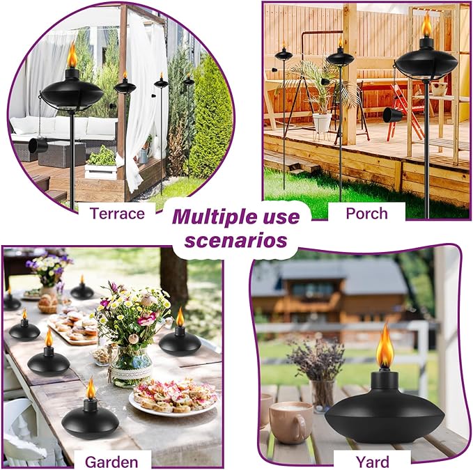 1 Pack Home Garden Torch , Outdoor Metal Torch Garden Décor ,55-Inch Upgraded Citronella Torches with 3-Prong Grounded Stake , Metal Light Torches for Party Patio Pathway (More Stable)