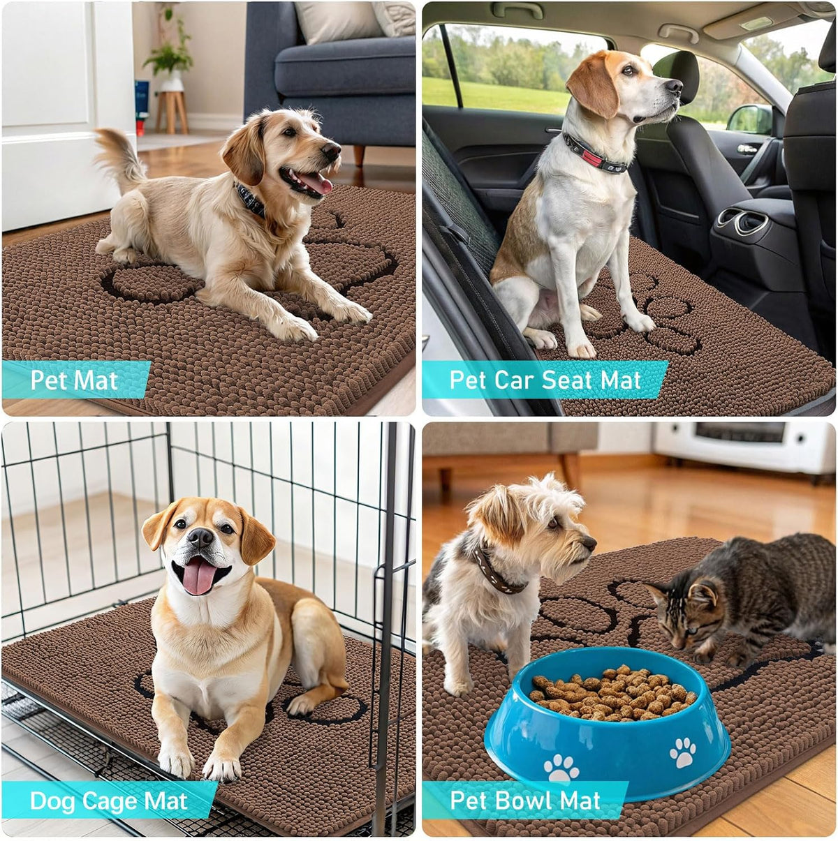 OLANLY Dog Door Mat - Absorbent Non-Slip Mud Mat for Muddy Paws | 36x24 Mocha Paw Print Design