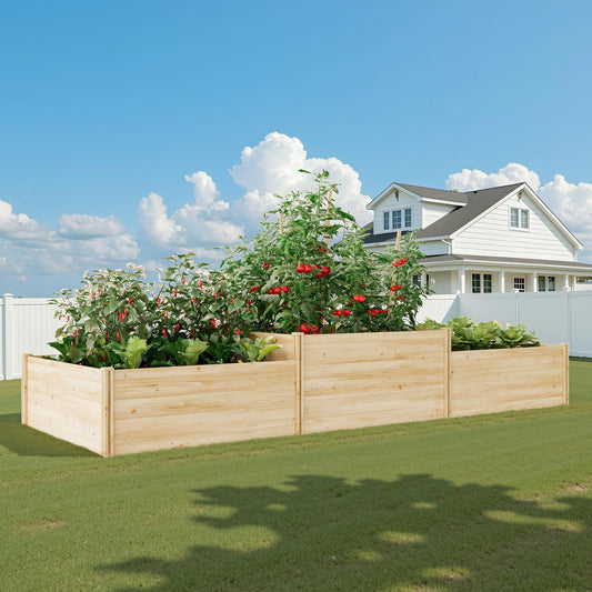 SPECRAFT 2-Tier Raised Garden Bed, 23-Inch Deep Fir Wood Planter Box with Mortise & Tenon Structure, 3-Section Open Base for Vegetable, Flowers & Herb, for Backyard, Garden, Patio, 142 x 49 x 24 in