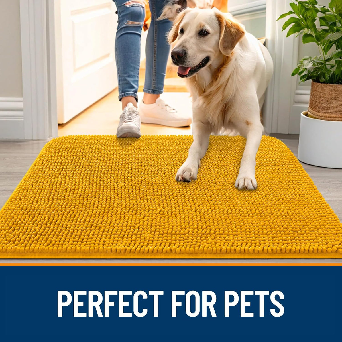 OLANLY Dog Door Mat - Absorbent Non-Slip Washable Doormat for Muddy Paws | 30x17 Inches, Golden Yellow