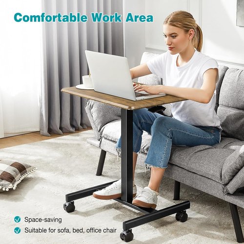 DUMOS Portable Rolling Laptop Desk - Adjustable Height Mobile Workstation | 19 Inch, Brown