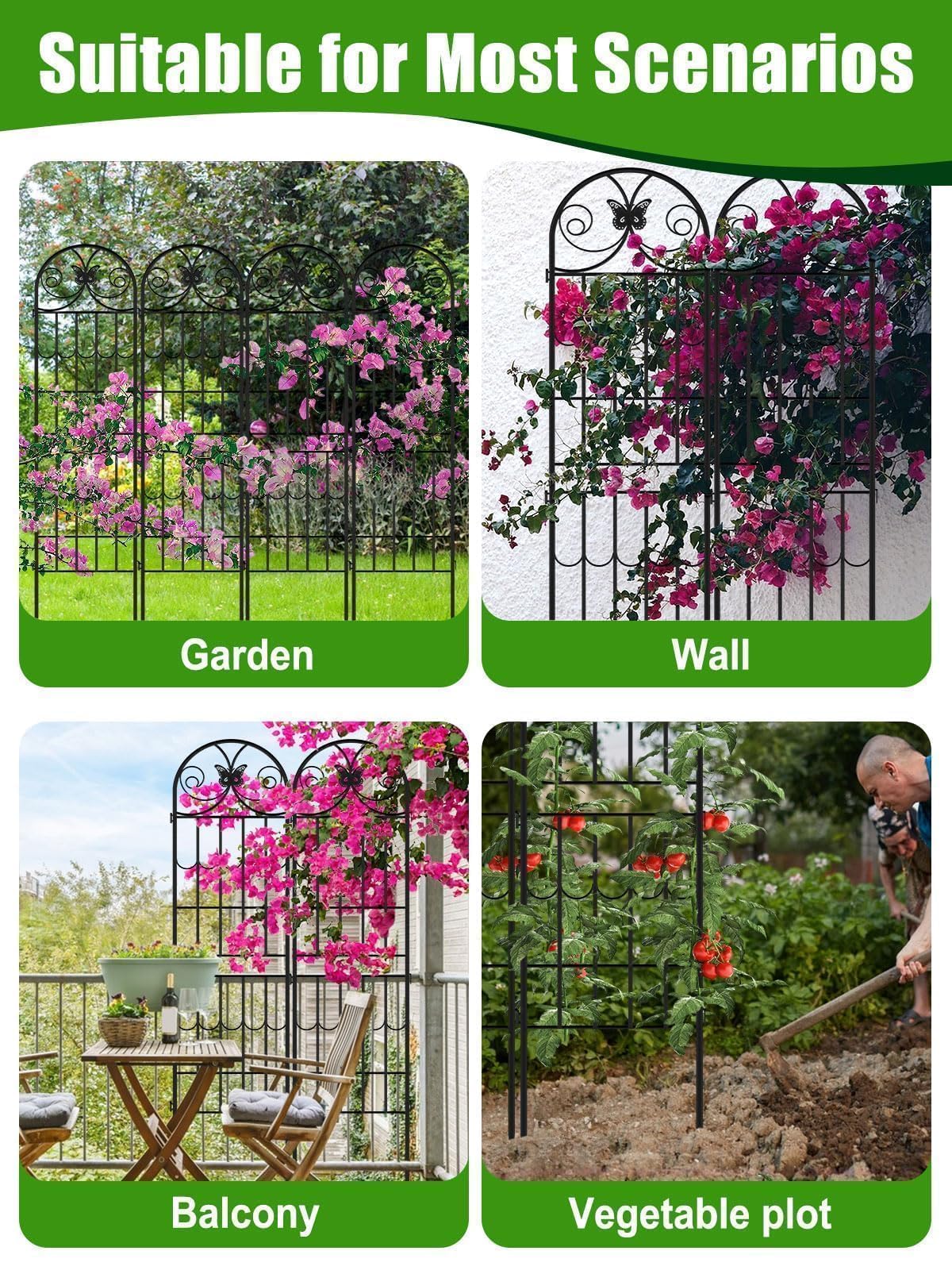 87”H Metal Garden Trellis for Climbing Plants Outdoor, Kalolary 4PCS Garden Fence Rustproof Vine Screen Trellis Frame Grow Support Decorative Outdoor Trellis for Fruits Vegetable Flowers Potted Plant