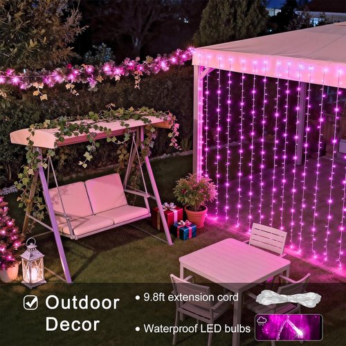 JMEXSUSS 300 LED Curtain Lights - Remote-Controlled Pink String Lights for Bedroom & Party | 9.8x9.8ft Indoor/Outdoor Decor