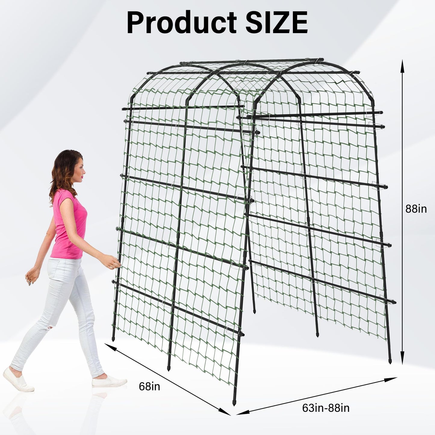 Toriexon Garden Arch Trellis for Climbing Plants, Adjustable Tunnel Trellis 7.4FT Tall & 5.7 FT Depth, Metal Plant Support Garden Trellis Arch for Outdoor Climbing Vine,Vegetable, Fruit, Flower