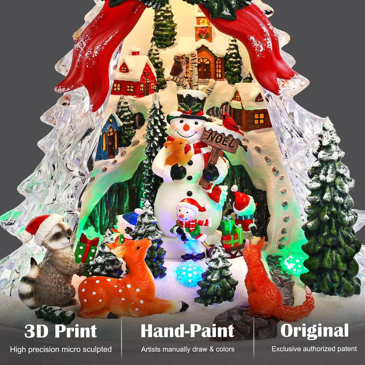 Priddop Christmas Village Scene - Animated Tree with Rotating Snowman & LED Lights | Collectible Holiday Decor