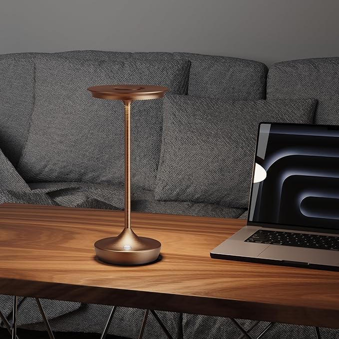 LED Cordless Table Lamps Rechargeable - Outdoor 6000mAh Battery Operated Portable Tables Light 3 Color Stepless Dimming Lamp with Memory Function for Patio Restaurant Dining Moka