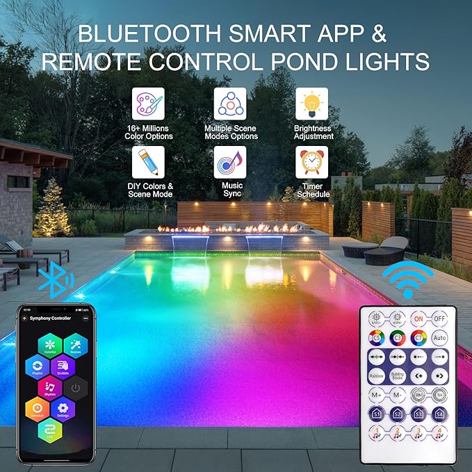 RGB Underwater Pond Lights, Super Bright LED Submersible Fountain Lighting Colored Landscape Spotlights, Bluetooth APP Control IP68 Waterproof for Fish Aquarium Tank Garden Yard Pool (Set of 4)