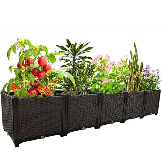 Souwuokoo Large Planters for Outdoor Plants Raised Garden Bed Kit Rectangular Elevated Plastic Garden Boxes for Gardening Vegetables Flowers in Backyard Patio Balcony