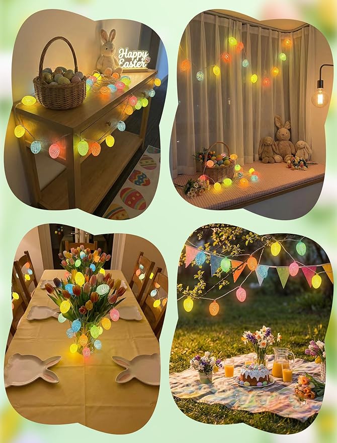8.5Ft Easter Egg String Lights Outdoor, Easter Decorations String Lights with 10 LED Colorful Cracked Egg Lights Plug in, Hanging Pastel Easter Light for Spring Garland Party Yard Home Window Decor
