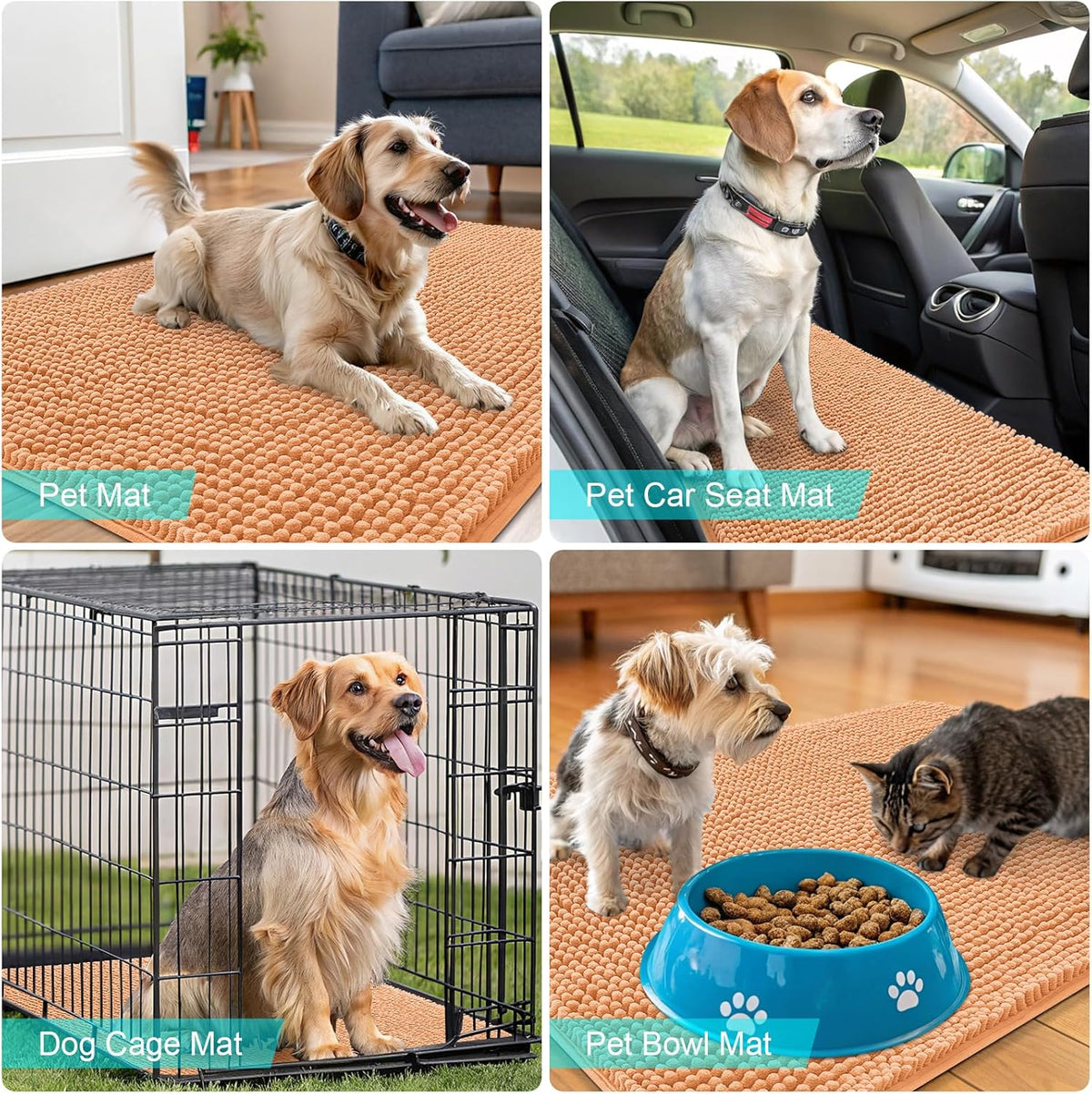 OLANLY Dog Door Mat - Absorbent Non-Slip Washable Doormat for Muddy Paws | 35x24 Inches, Quick Dry Chenille, Orange