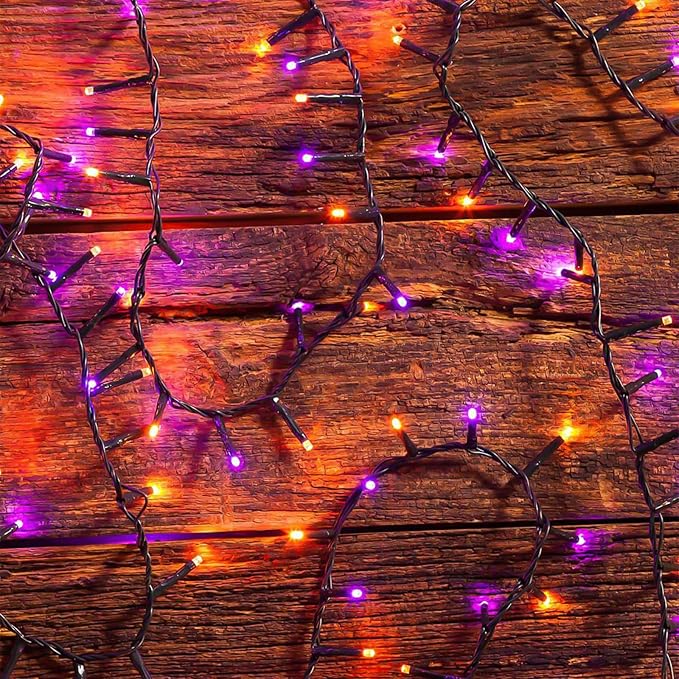 Orange Purple Halloween String Lights Outdoor 100LED Battery Operated Fairy Lights with Waterproof Remote Timer String Lights for Garden Party Holiday Halloween Décor