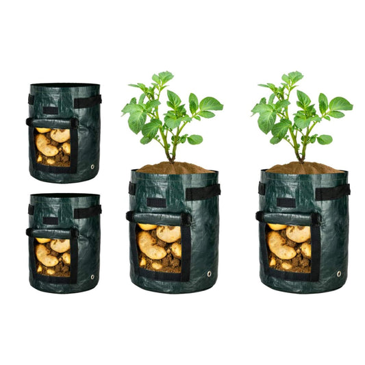 iPower Potato Grow Bags 10 Gallon 4 Pack with Flap, Sturdy Handles and Harvest Windows, Thick PE Fabric Planter Pots for Potato, Tomato, Carrot, Onion, Carrot, Vegetable and Fruits, Green