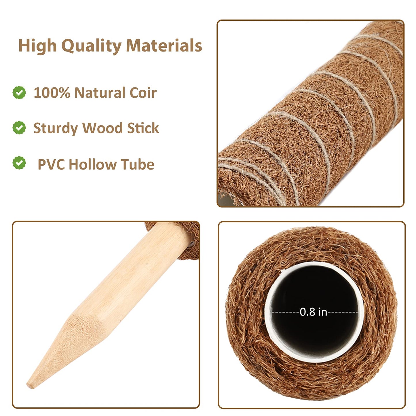 DACHUI 17 Inches Moss Poles for Climbing Plants, 2 Pcs Coco Coir Totem Pole-Support Indoor Plants to Grow Upwards