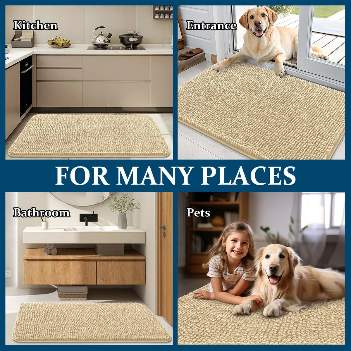 OLANLY Dog Door Mat - Absorbent Non-Slip Washable Chenille Mat for Muddy Paws | 70x24 Inches, Quick Dry