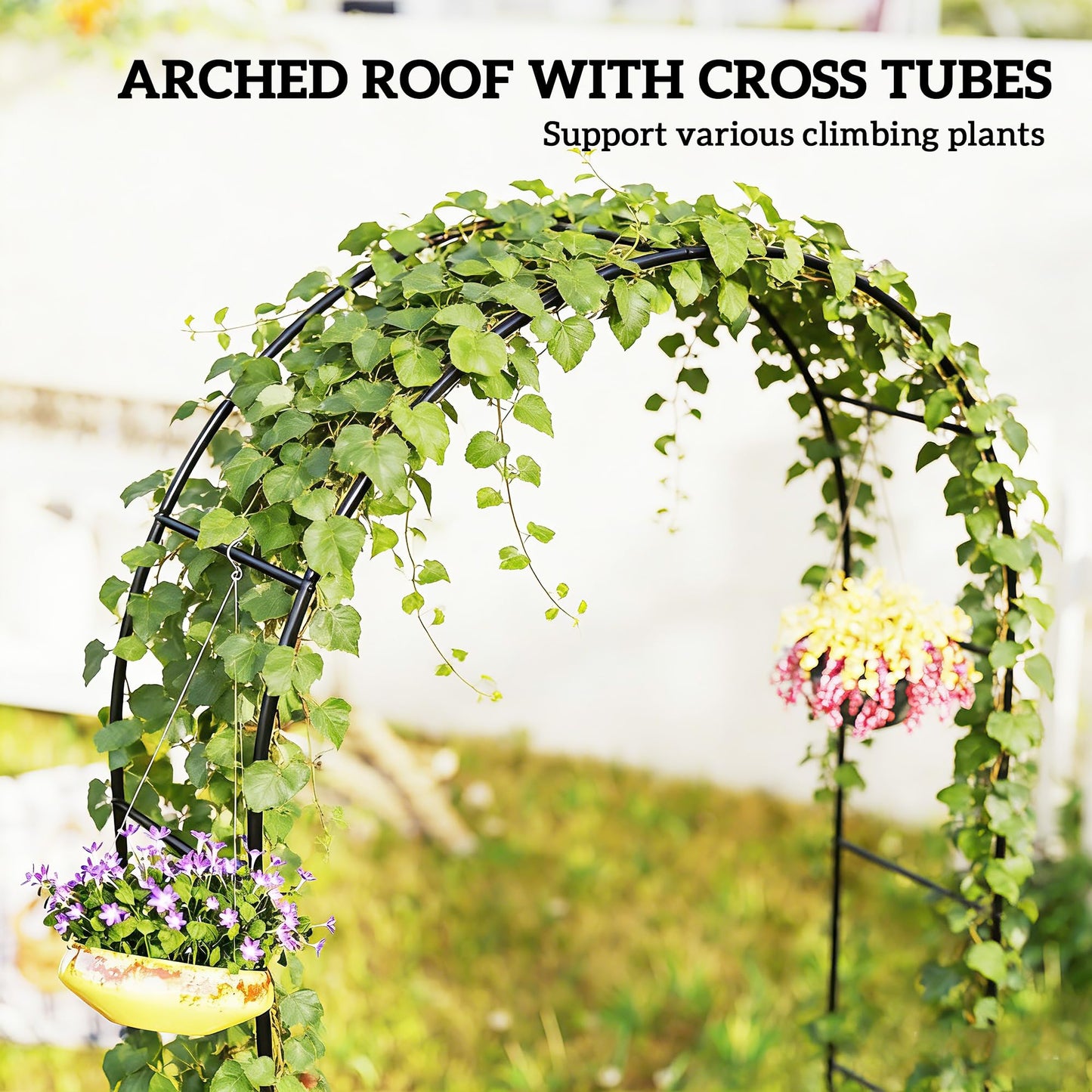 Outsunny 8 ft Steel Garden Arch, Garden Arbor Trellis with Large Base for Climbing Plants, Roses, Vines, Wedding Arch Stand for Outdoor, Lawn, Backyard, Black