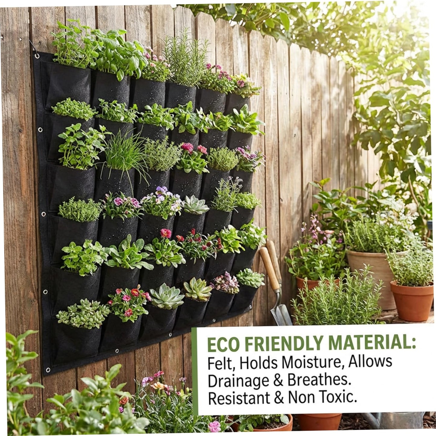 TaozisuY Vertical Garden Planter with 36 Pockets, Living Wall Planter for Indoor Outdoor Use, Thick Non-Woven Fabric Planting Bag (Black, 39.4"x39.4") Vertical