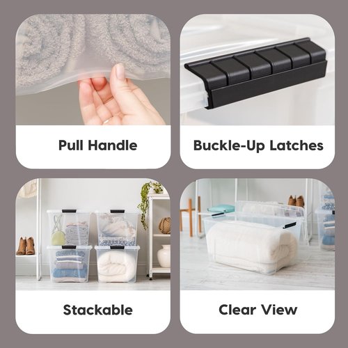 IRIS USA 72 QT Plastic Storage Box - BPA-Free, Durable See-Through Containers with Lids & Latches | 8 Pack, Clear