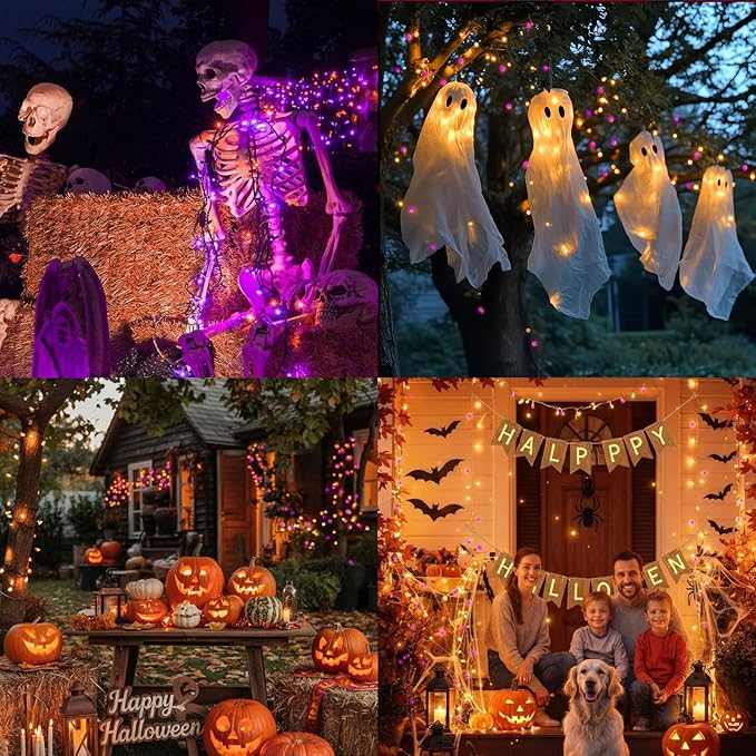 LAMPHOME Purple and Orange Halloween Lights, 99Ft 300LED Mini String Lights, Fairy Lights Connectable Christmas Tree Lights Decorations for Outdoor Indoor Patio Home Party Garden Yard Decor