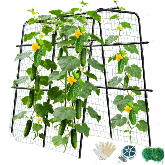 Cucumber Trellis for Raised Bed and Garden, 47" H x 47" W U-Shaped Metal Garden Trellis for Climbing Plants with Nylon Netting, Vegetable Support Frame