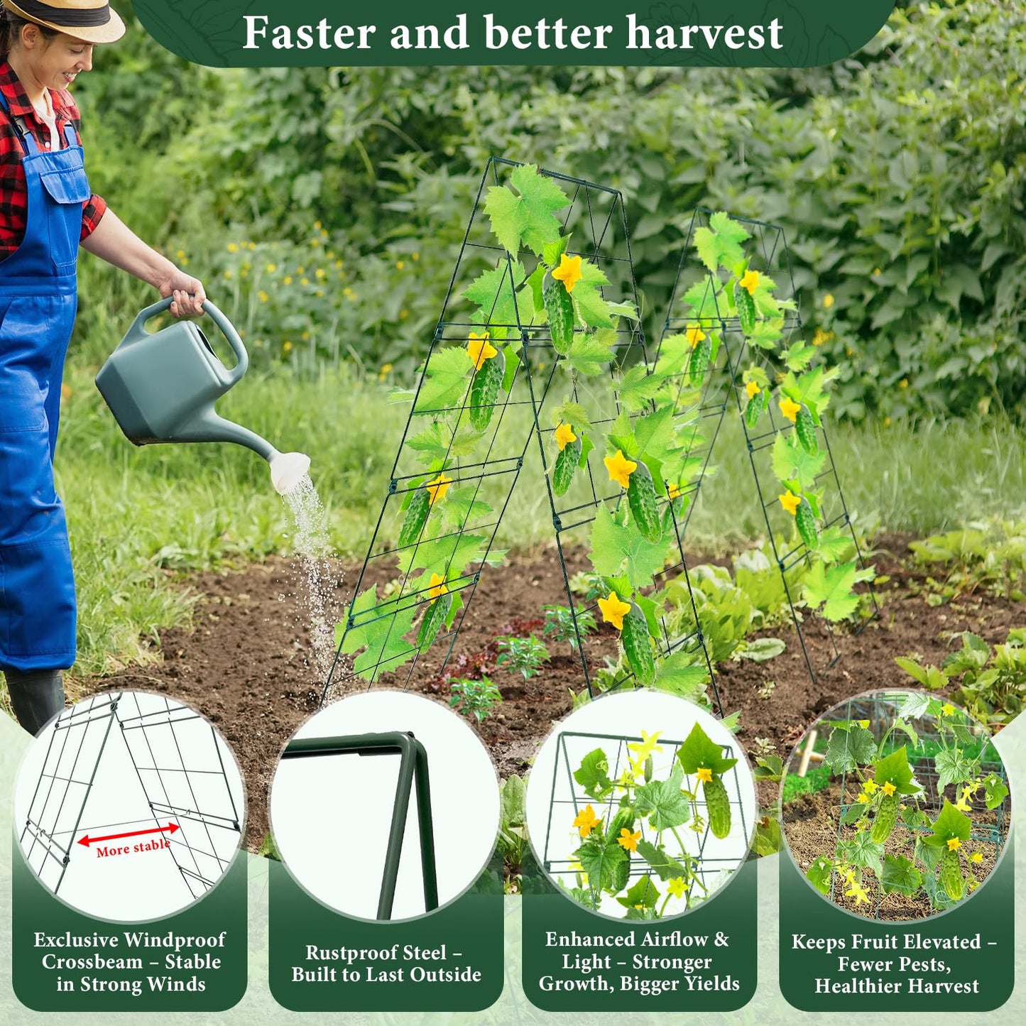 Cucumber Trellis for Raised Garden Bed, Easy-to-Assemble Sturdy Metal Garden Trellis for Climbing Plants – Outdoor Plant Support for Cucumbers, Beans, Zucchini, Tomatoes, Pumpkins & More!
