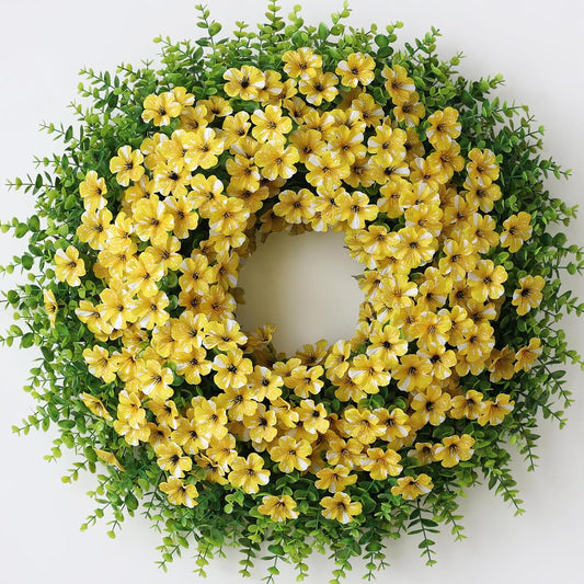 Starry Sky Morning Glory Wreath by 26" - Faux Eucalyptus Flower Decor for Spring & Summer | Yellow